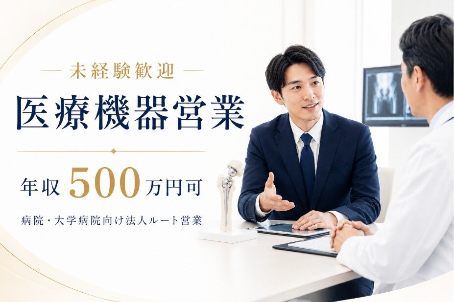 未経験歓迎｜医療機器法人ルート営業｜年収500万円可｜土日祝休み｜年休125日｜研修充実｜病院医師営業｜0122